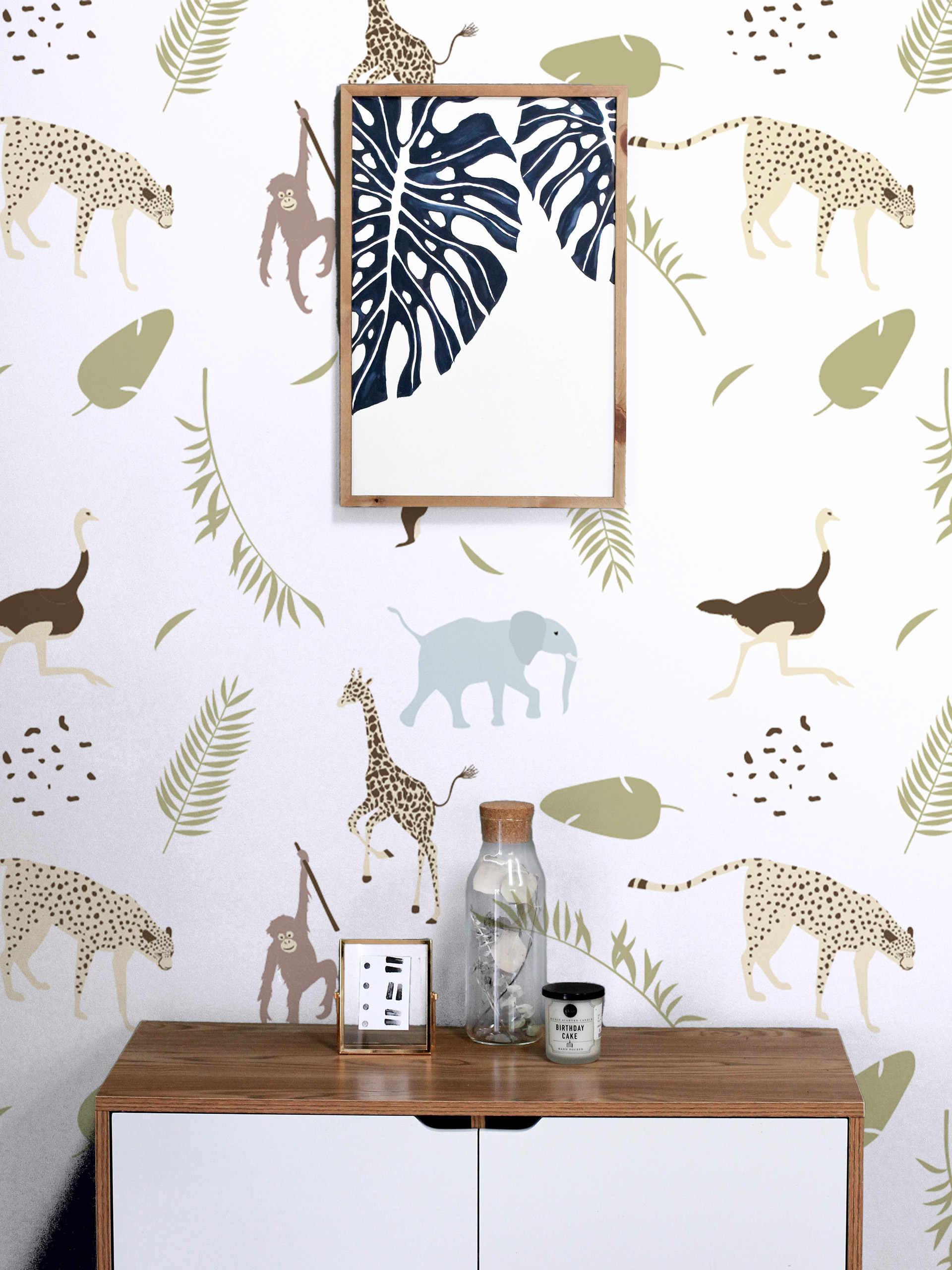 Wallpaper N03 children's paper pastel animals jungle minimalist bedroom Wallpaper N03 children's paper pastel animals jungle minimalist bedroom