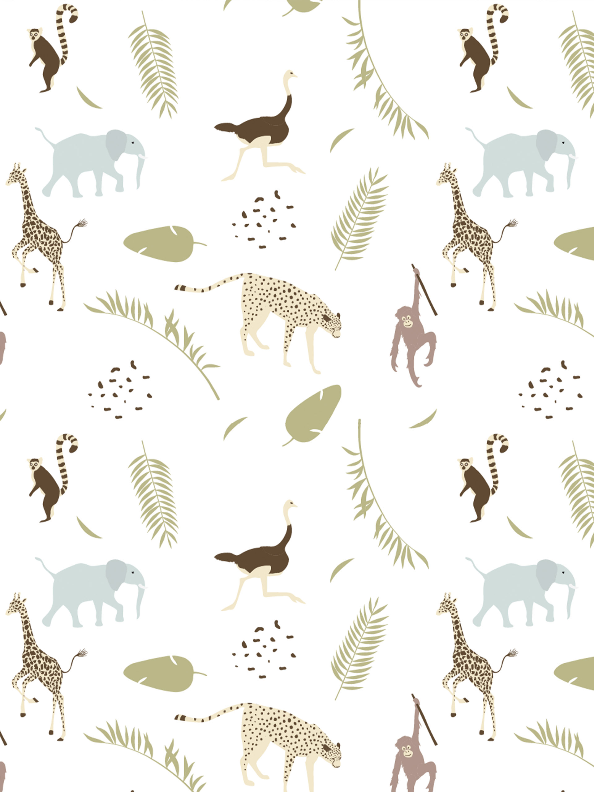 Wallpaper N03 children's paper pastel animals jungle minimalist pattern Wallpaper N03 children's paper pastel animals jungle minimalist pattern