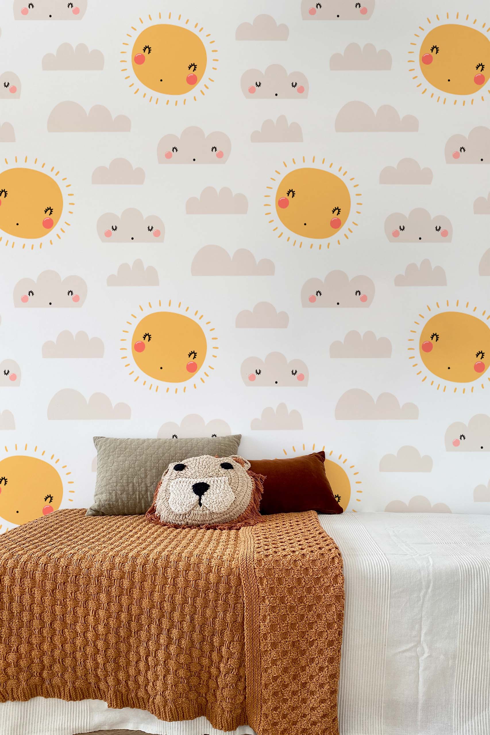 N05 children's wallpaper clouds and sun grey and yellow children's bedroom N05 children's wallpaper clouds and sun grey and yellow children's bedroom