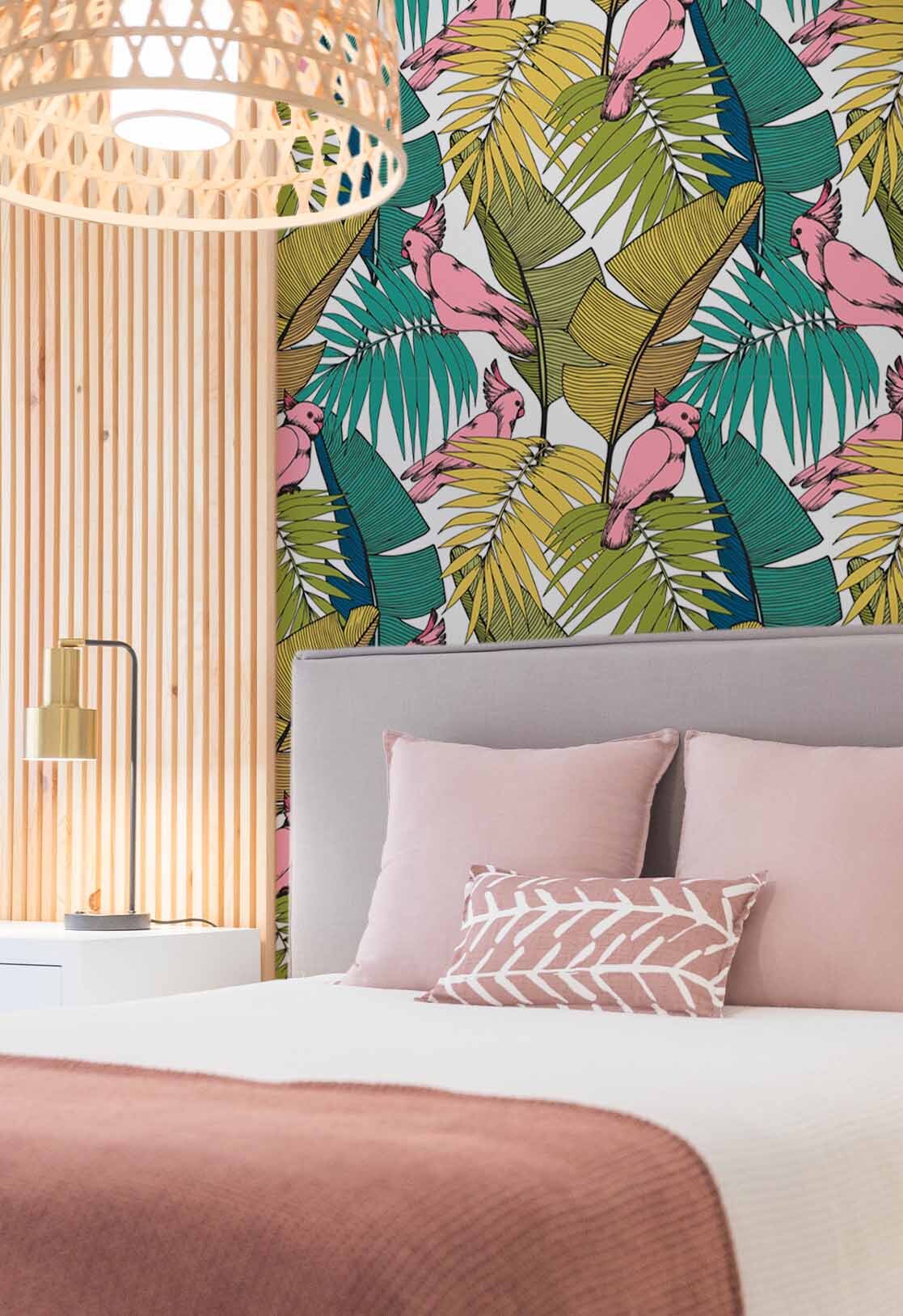 N12 Colorful Parrots Exotic Room Wallpaper N12 Colorful Parrots Exotic Room Wallpaper