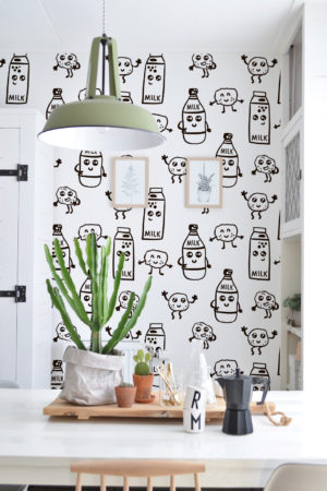 Wallpaper N09 milk brick black and white minimalist kitchen