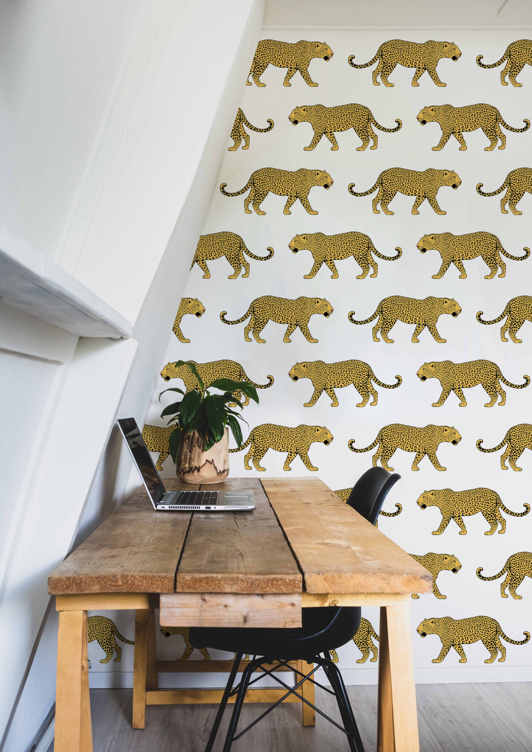 Papier peint N08 tigres lignes jaune pop bureau
