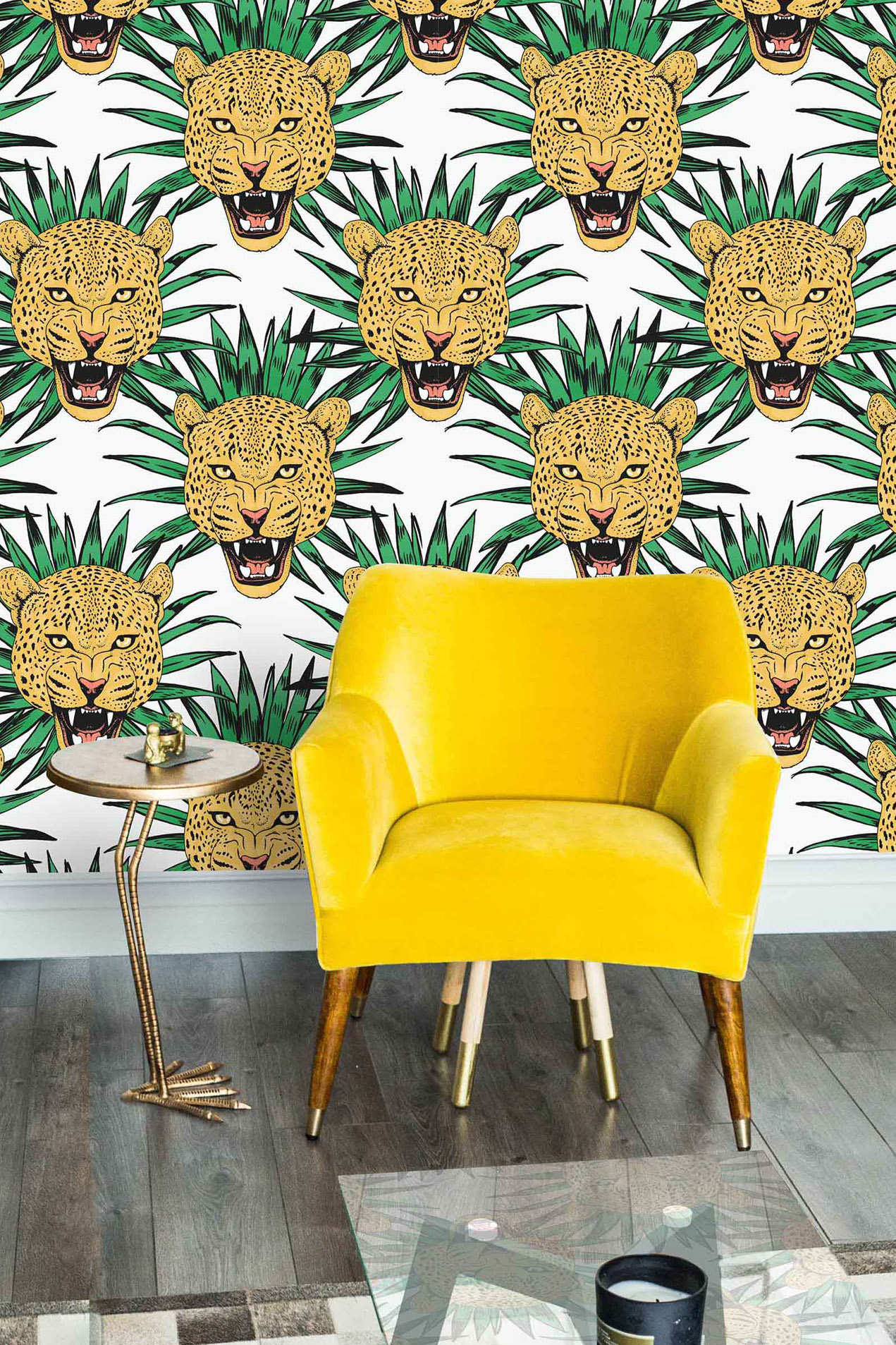 N10 yellow and green tiger pop living room wallpaper