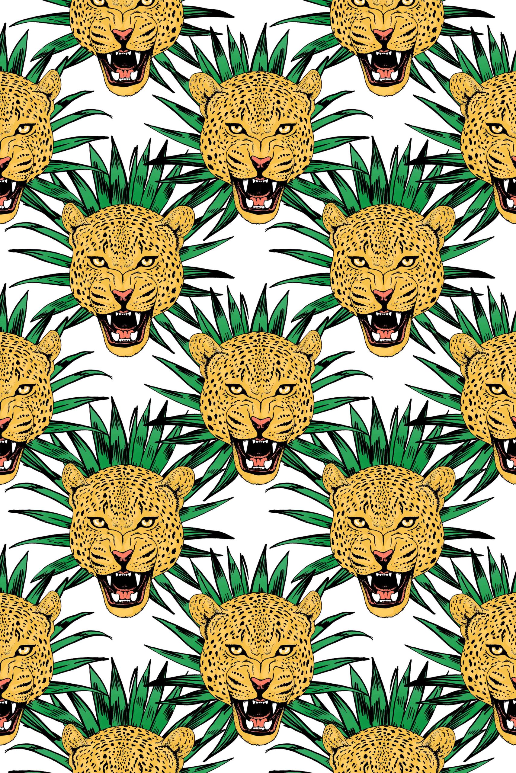 N10 yellow and green tiger pop motif wallpaper