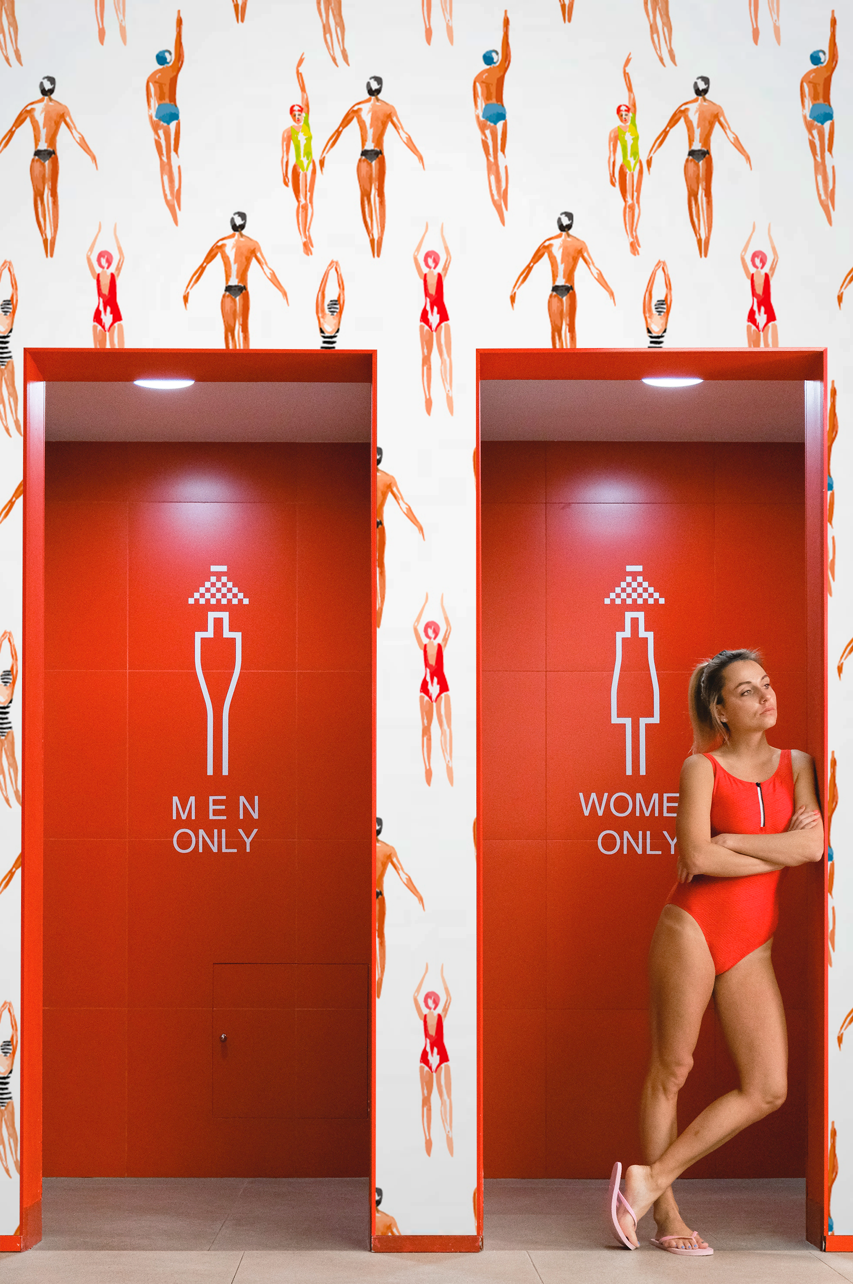 N11 Swimmers Wallpaper Multicolor Public Spaces N11 Swimmers Wallpaper Multicolor Public Spaces