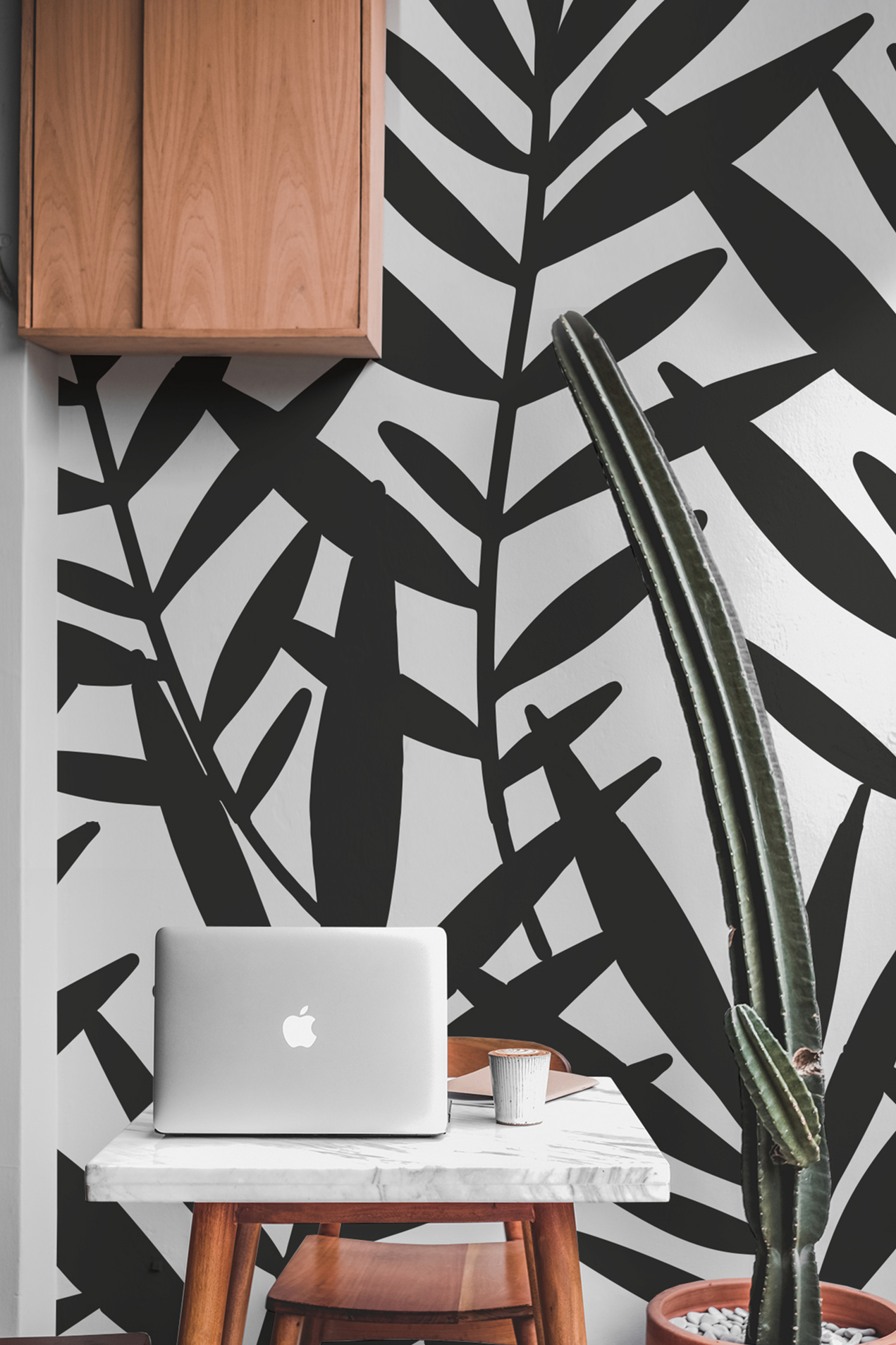 Wallpaper N26 Minimalist wallpaper, shadow, leaf, black and white