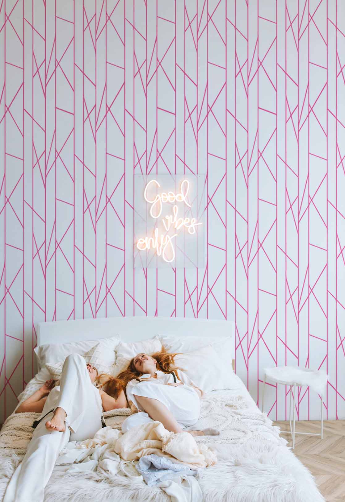 N39 papier peint rayures rose pop original chambre