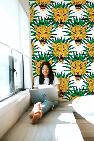 N10 yellow and green tiger pop office wallpaper