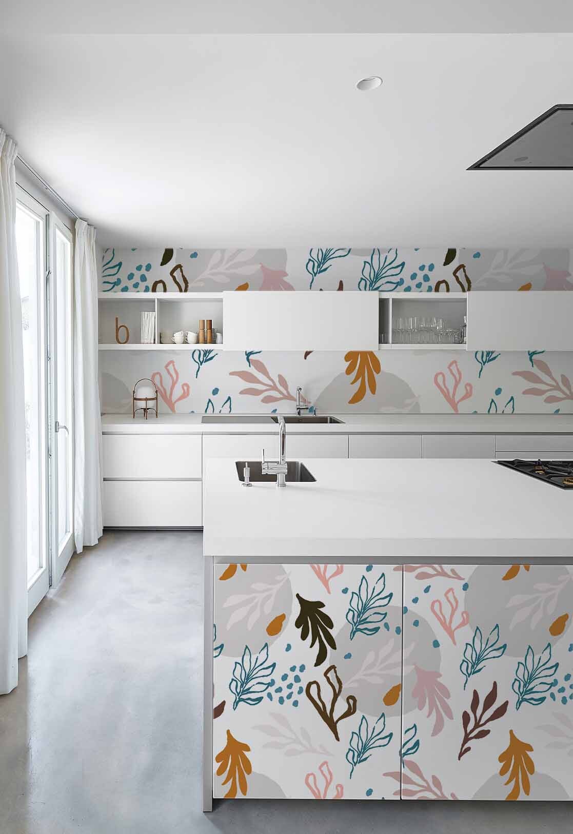 papier peint n°51 rond feuille algues coloré cuisine