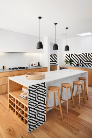 wallpaper 57 intertwined lines splice black and white kitchen