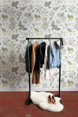 Wallpaper N50 Yellow Grey Vegetable Birds Vintage Retro Bedroom