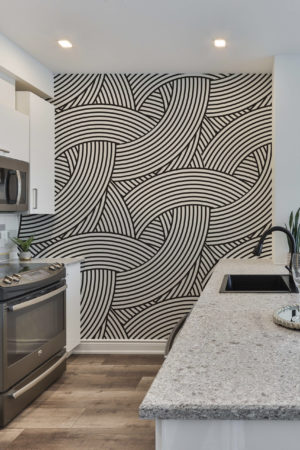 N45 Modern Lines Black and White Kitchen Wallpaper