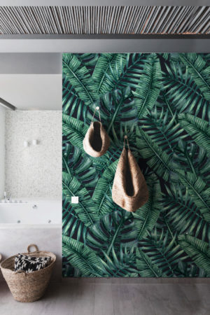 N54 Colorful Dense Green Leaves Bathroom Wallpaper