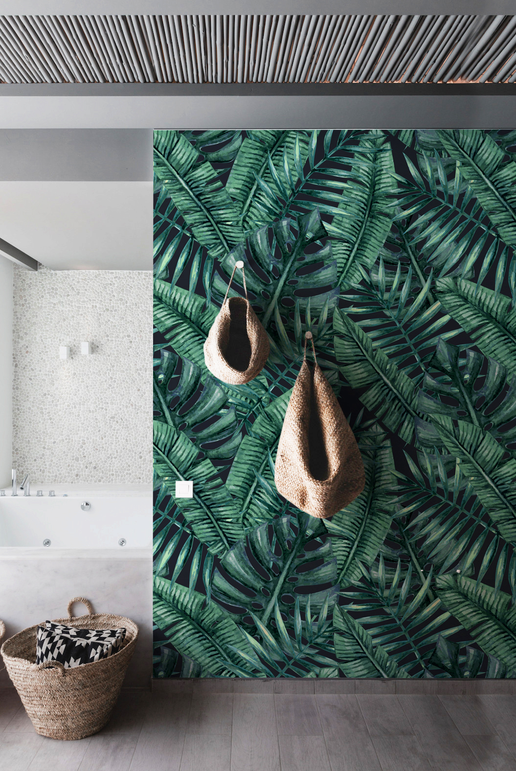 N54 Colorful Dense Green Leaves Bathroom Wallpaper N54 Colorful Dense Green Leaves Bathroom Wallpaper