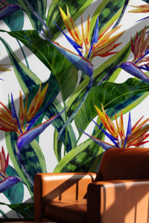 N78 Colorful Elegant Tropical Plants Living Room Wallpaper
