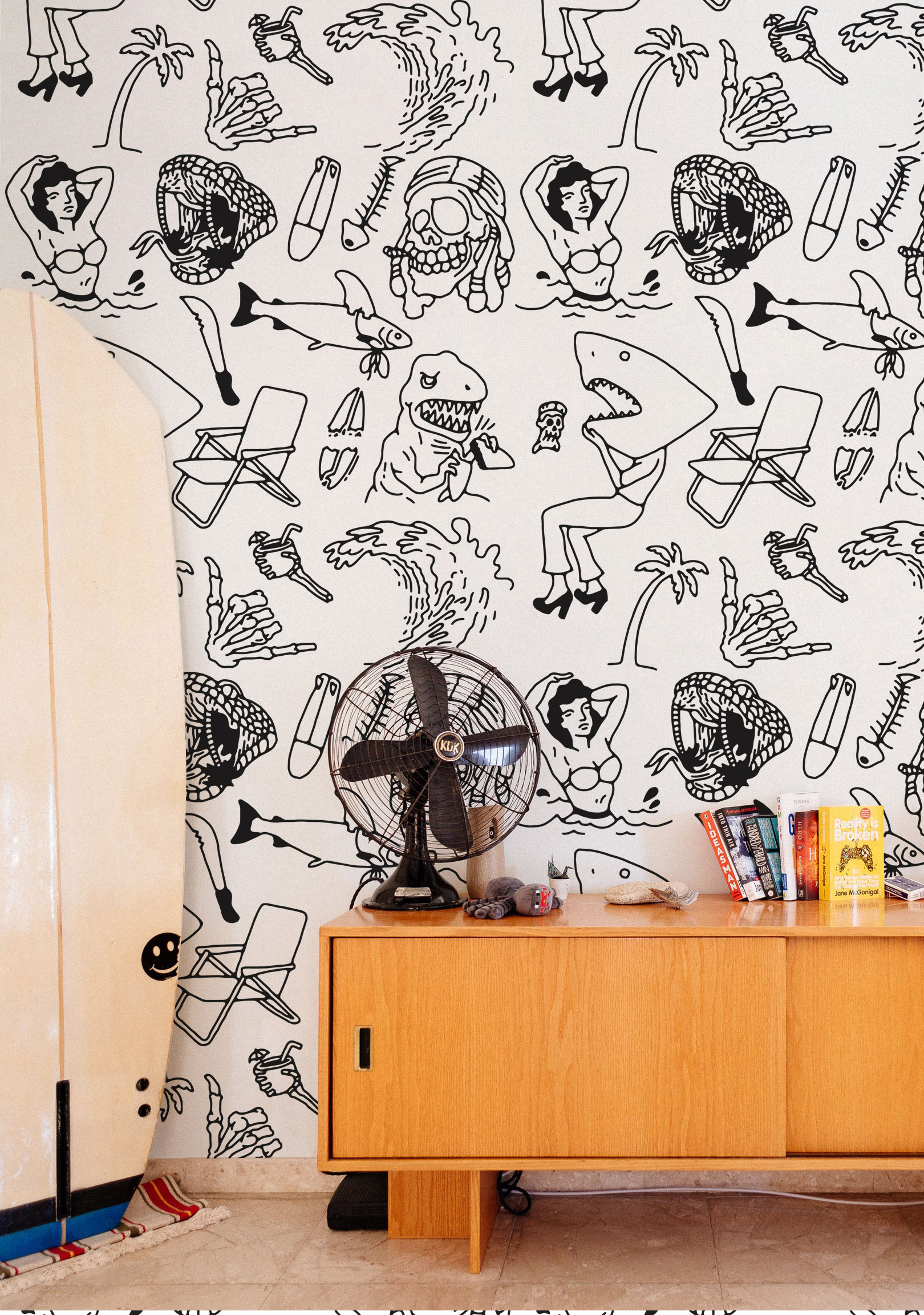 N88 Flash Tattoo Black And White Surf Fun Salon Wallpaper
