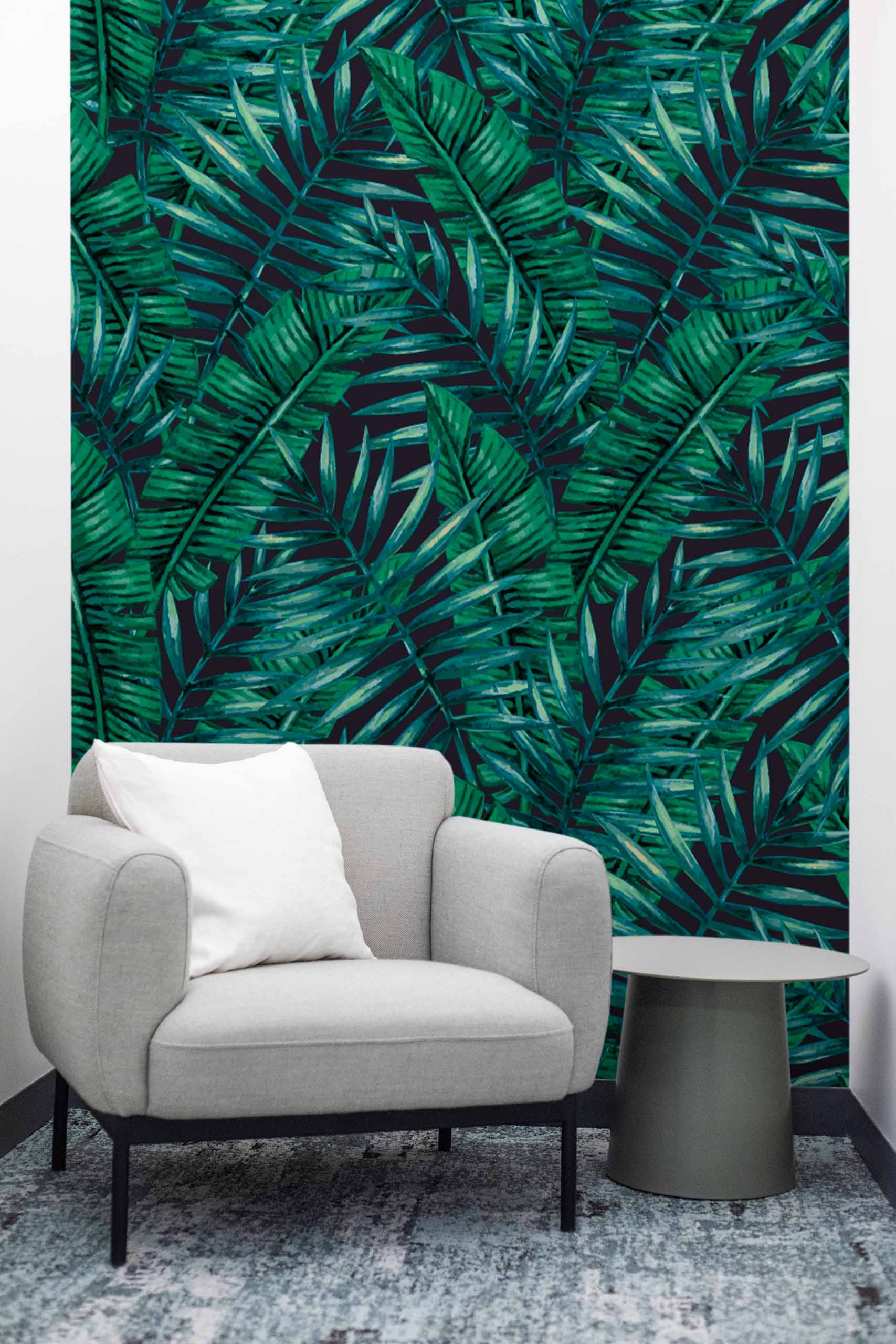 Papier peint N54 feuilles vertes denses colorées salon