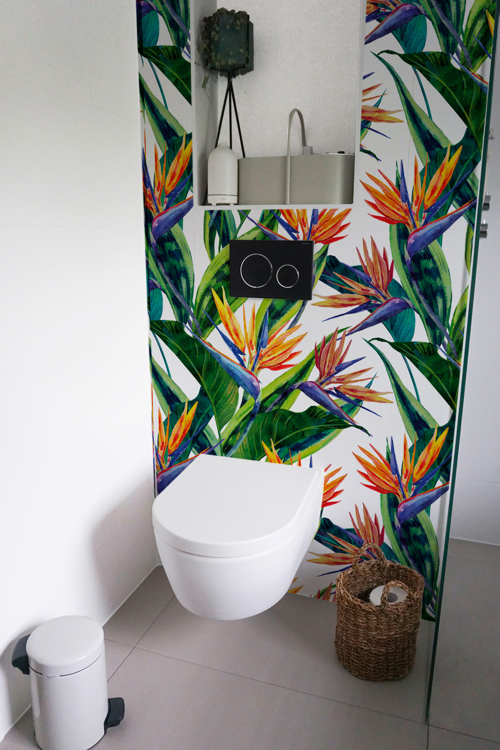 Wallpaper N78 Colorful Elegant Tropical Plants Bathroom Wallpaper N78 Colorful Elegant Tropical Plants Bathroom