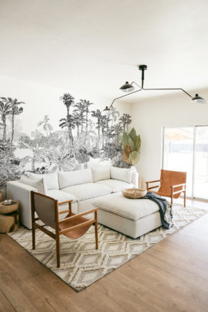 N90 Panoramic Tropical Black and White Living Room Wallpaper