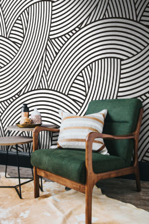 N45 Modern Lines Black and White Entrance Wallpaper