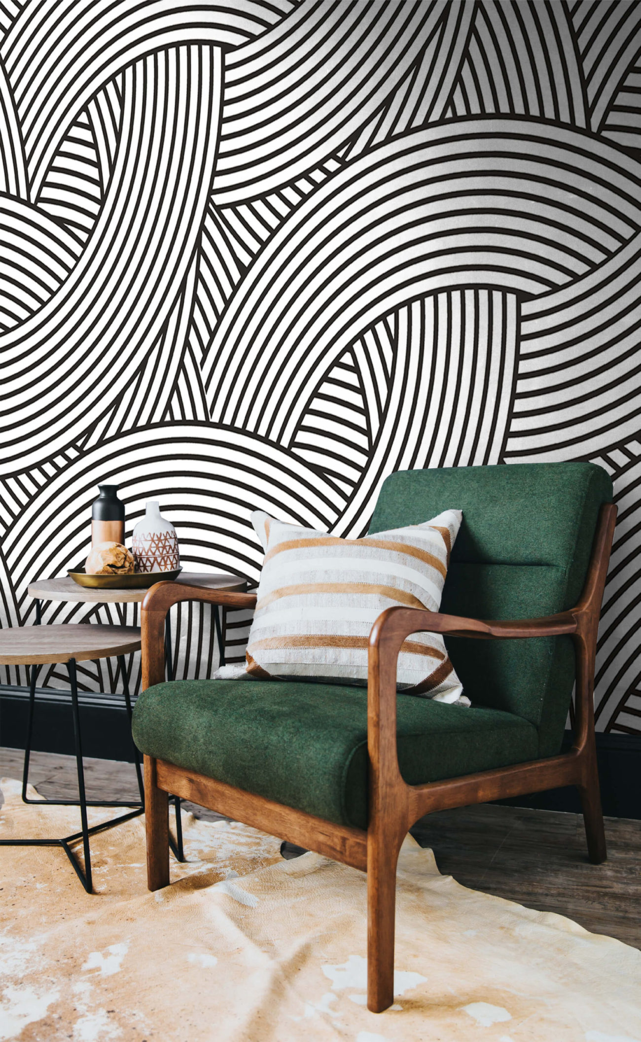 N45 Modern Lines Black and White Entrance Wallpaper