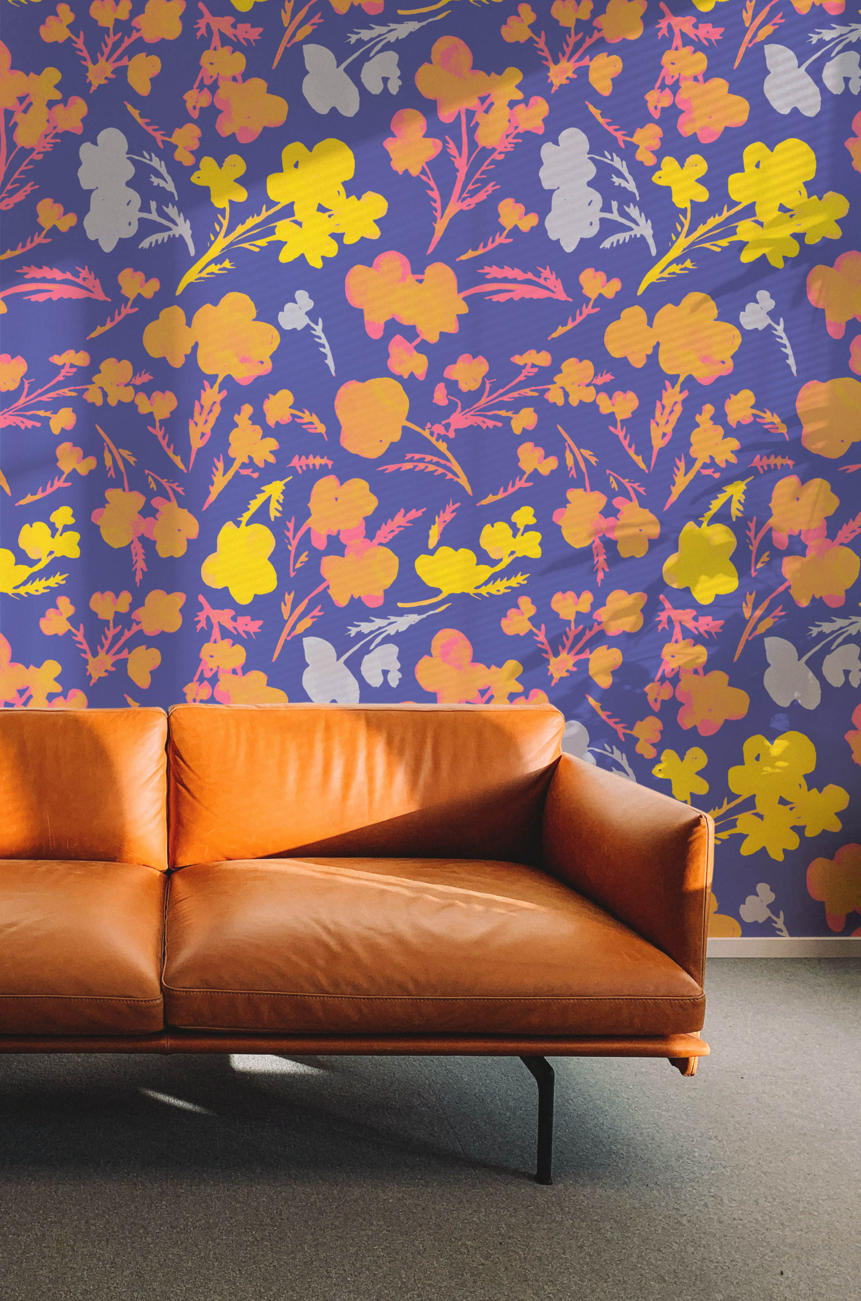 N68 Retro Flowers Purple Pop Living Room Wallpaper N68 Retro Flowers Purple Pop Living Room Wallpaper