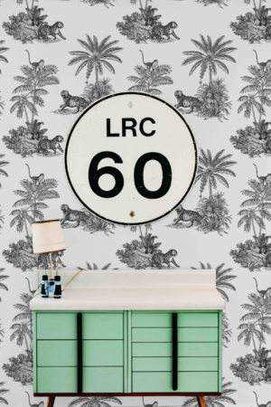 Wallpaper N108 Toile de Jouy Tiger Vegetation Black and White Furniture