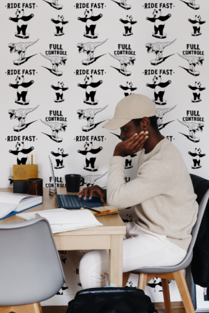 Wellpapers- N117 Black and White Dragon Panda Desk