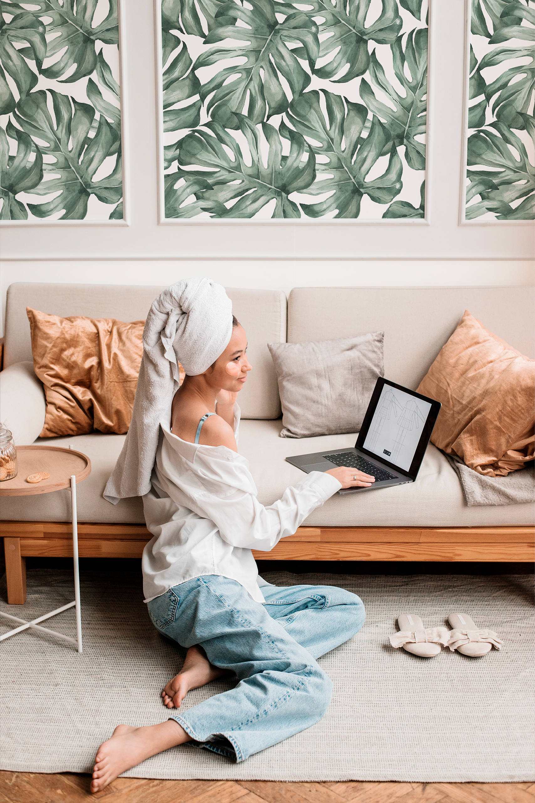 Living Room Tropical Watercolor Leaves N132 Wallpaper