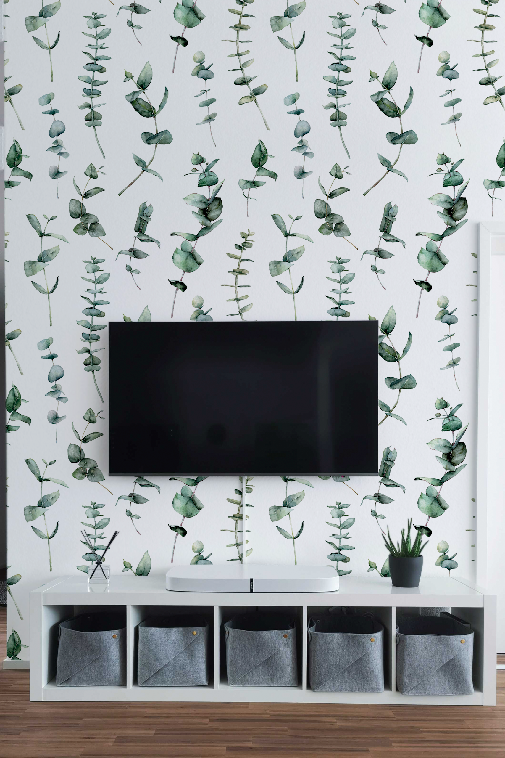 Wallpaper N131 Green Leaves Eucalyptus Watercolor Living Room TV Wallpaper N131 Green Leaves Eucalyptus Watercolor Living Room TV