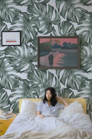 Tropical Leaves Watercolor Bedroom Wallpaper n132