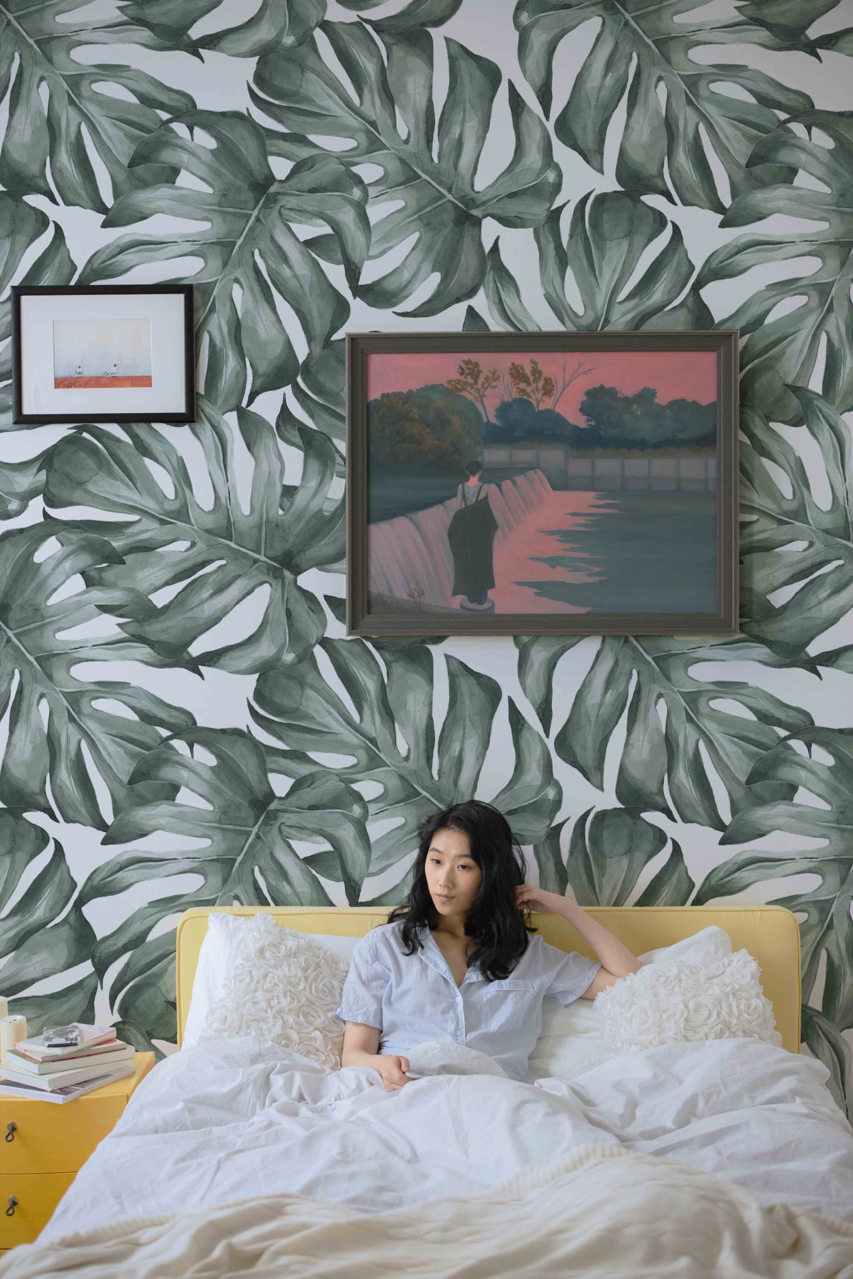 Tropical Leaves Watercolor Bedroom Wallpaper n132