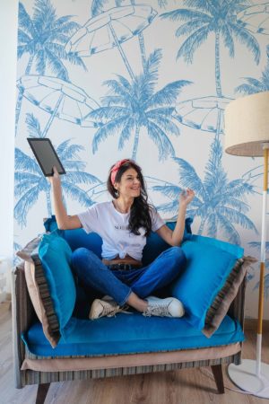 papier peint n°133 cocotier bleu