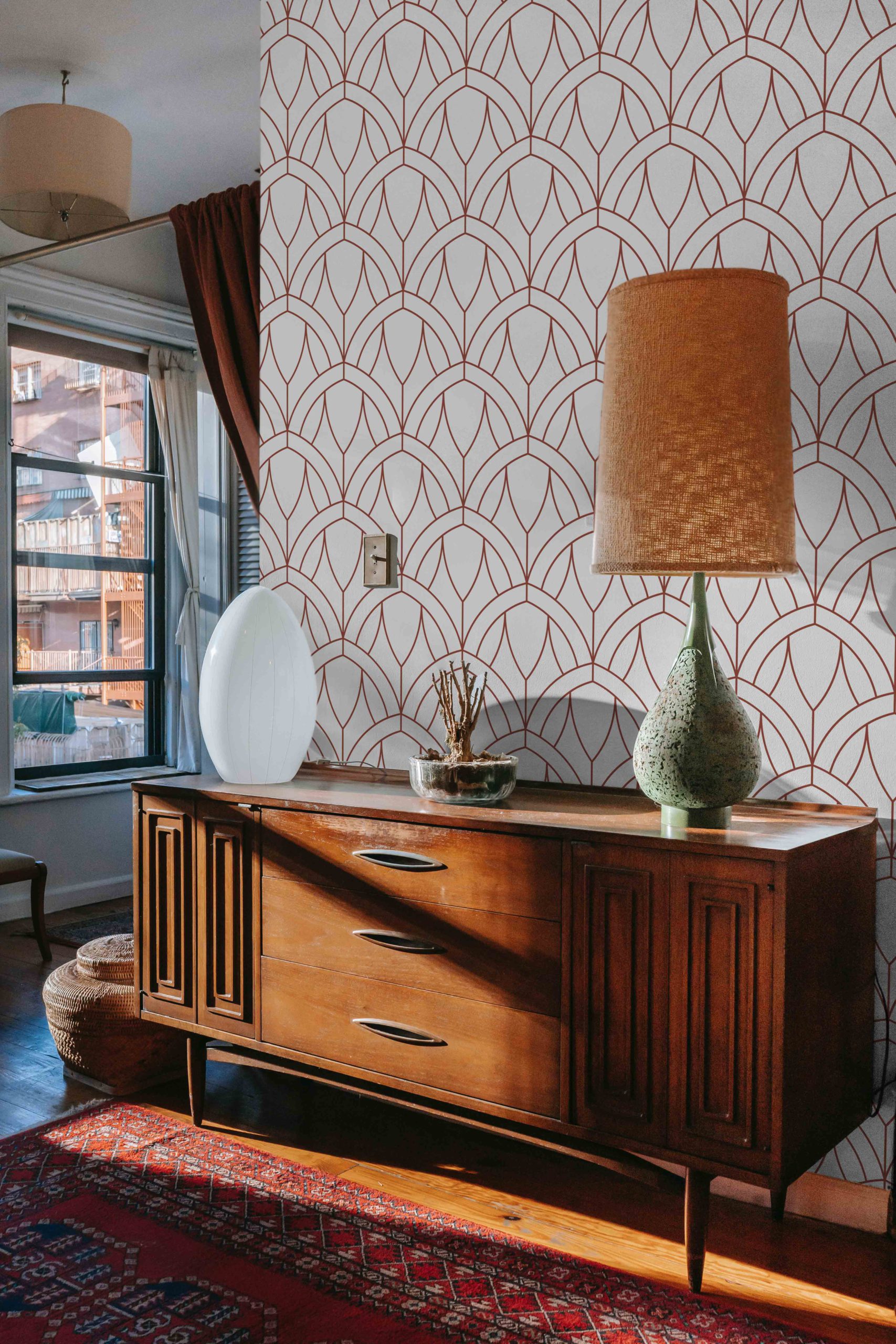 Wallpaper N134 Revisited rosette Terracotta Living room chest of drawers