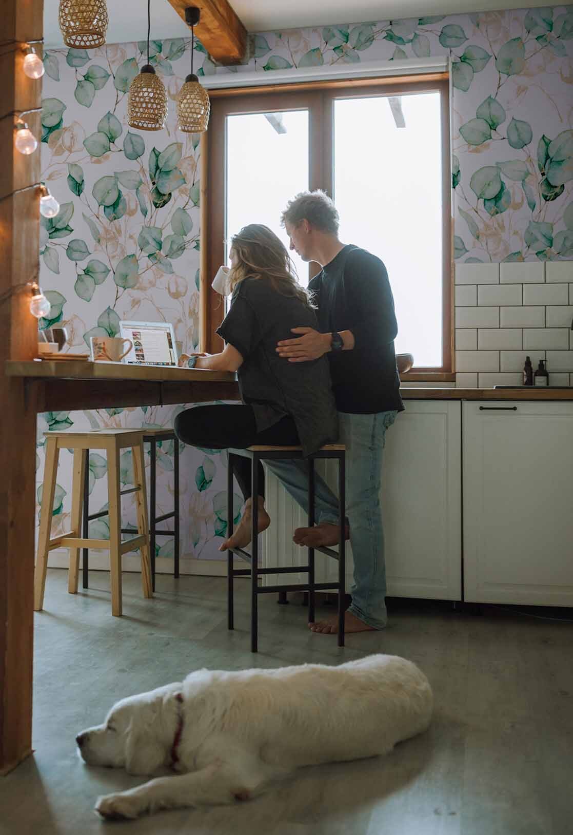 Wallpaper Nº138 Eucalypto white and kitchen green Wallpaper N°138 Eucalypto white and kitchen green