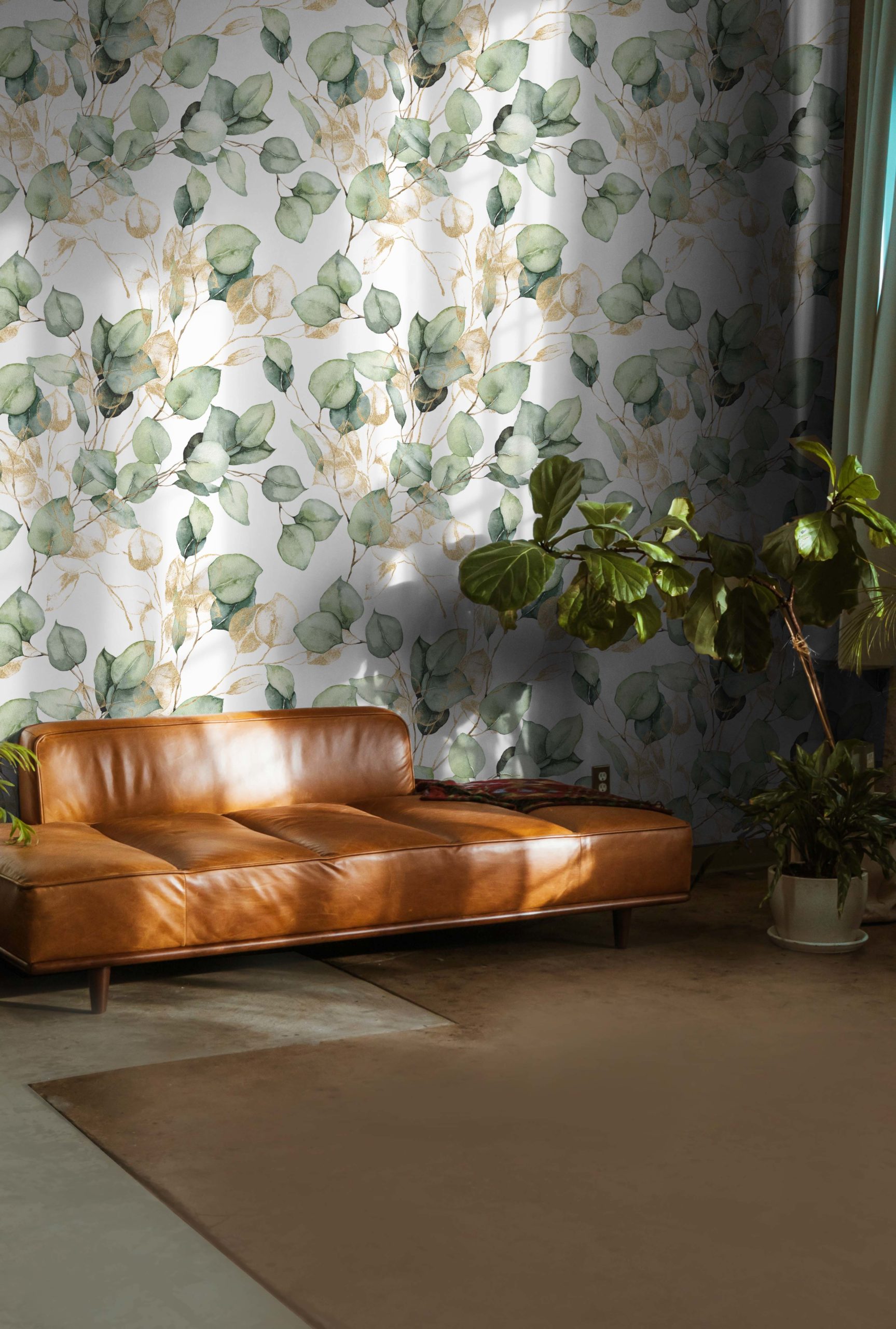 Wallpaper Nº138 Eucalypto white and living room green Wallpaper N°138 Eucalypto white and living room green