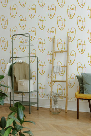 papier peint n139 visages femmes épuré élégant jaune