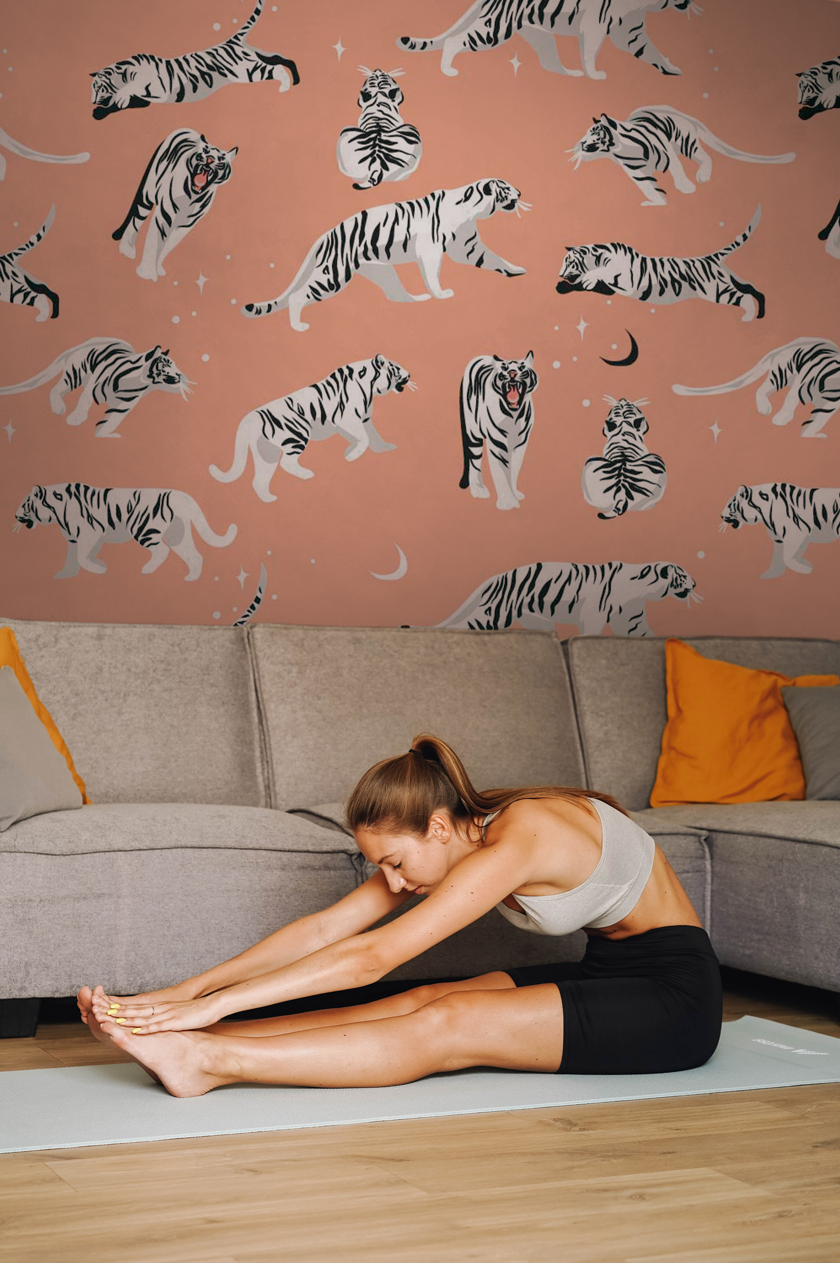 White tigers wallpaper with beige background