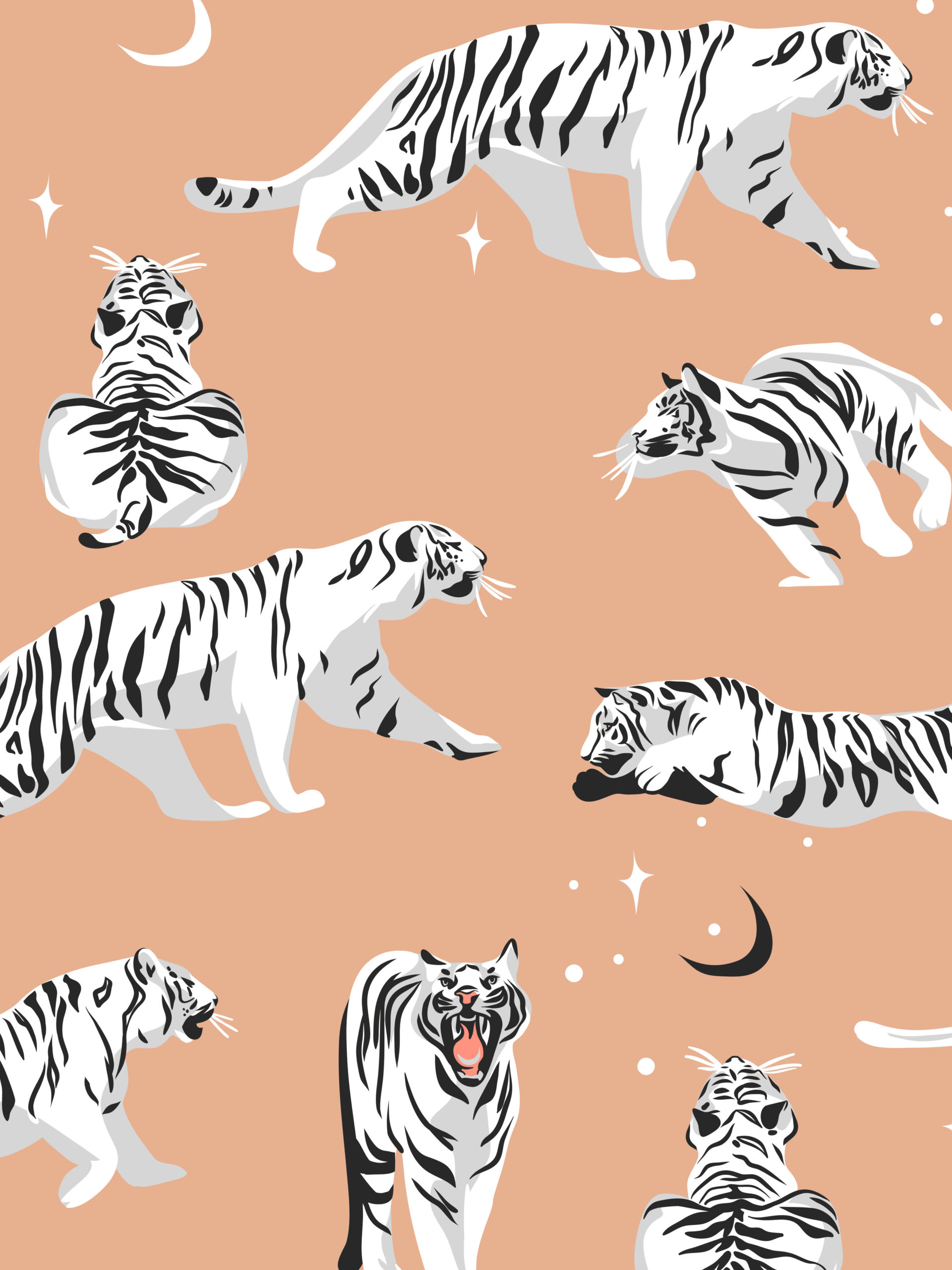 White tigers wallpaper with beige background