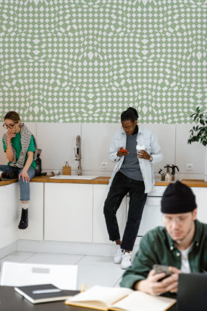 Papier peint n153 vagues retro psychédéliques vert espace public psychedeliques