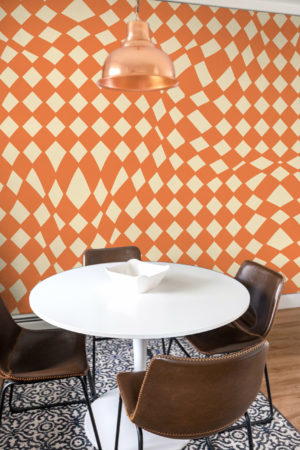 Papier peint n153 vagues retro psychédéliques orange table