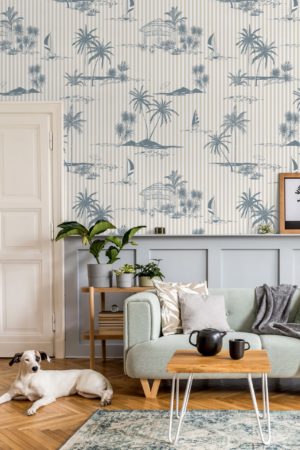 Toile de Jouy wallpaper, palm tree
