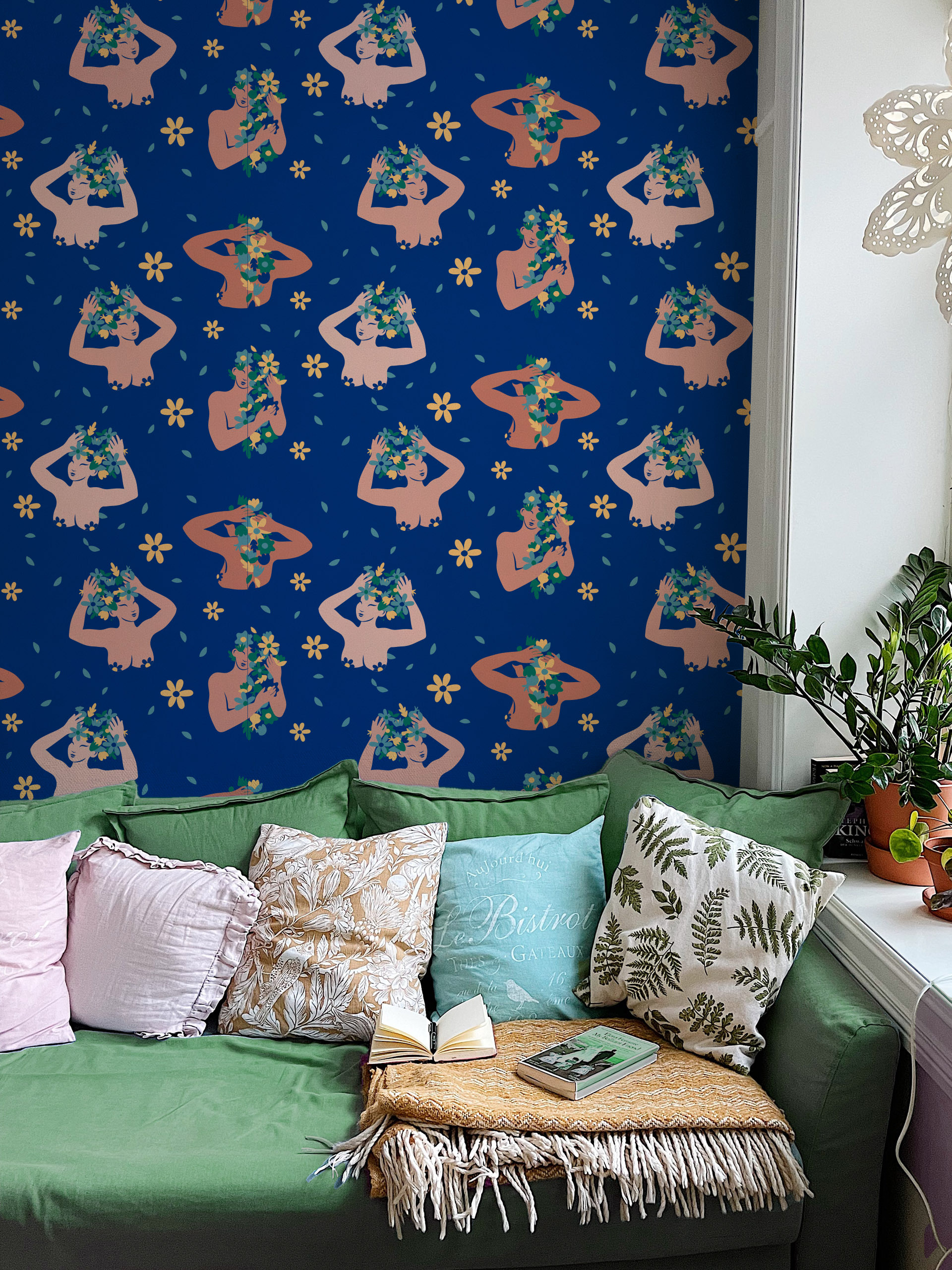 N160-3 Women Wallpaper, Ornament, Flowers