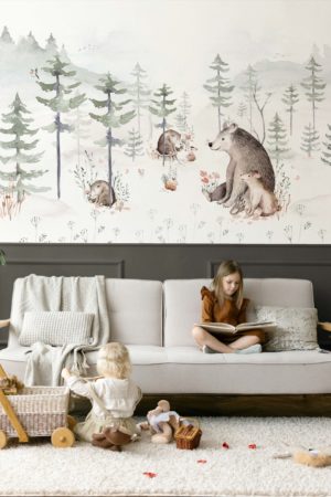 Bear Family Wallpaper, Forest, Watercolor