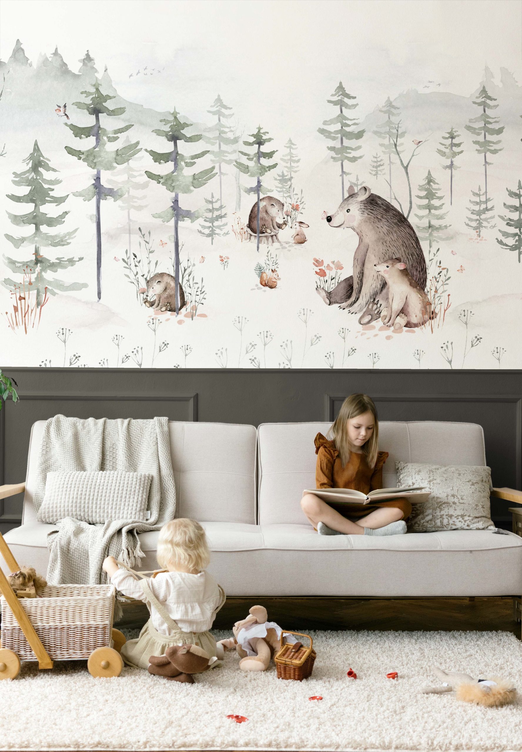 n162_1 Bear Family Wallpaper, Forest, Watercolor
