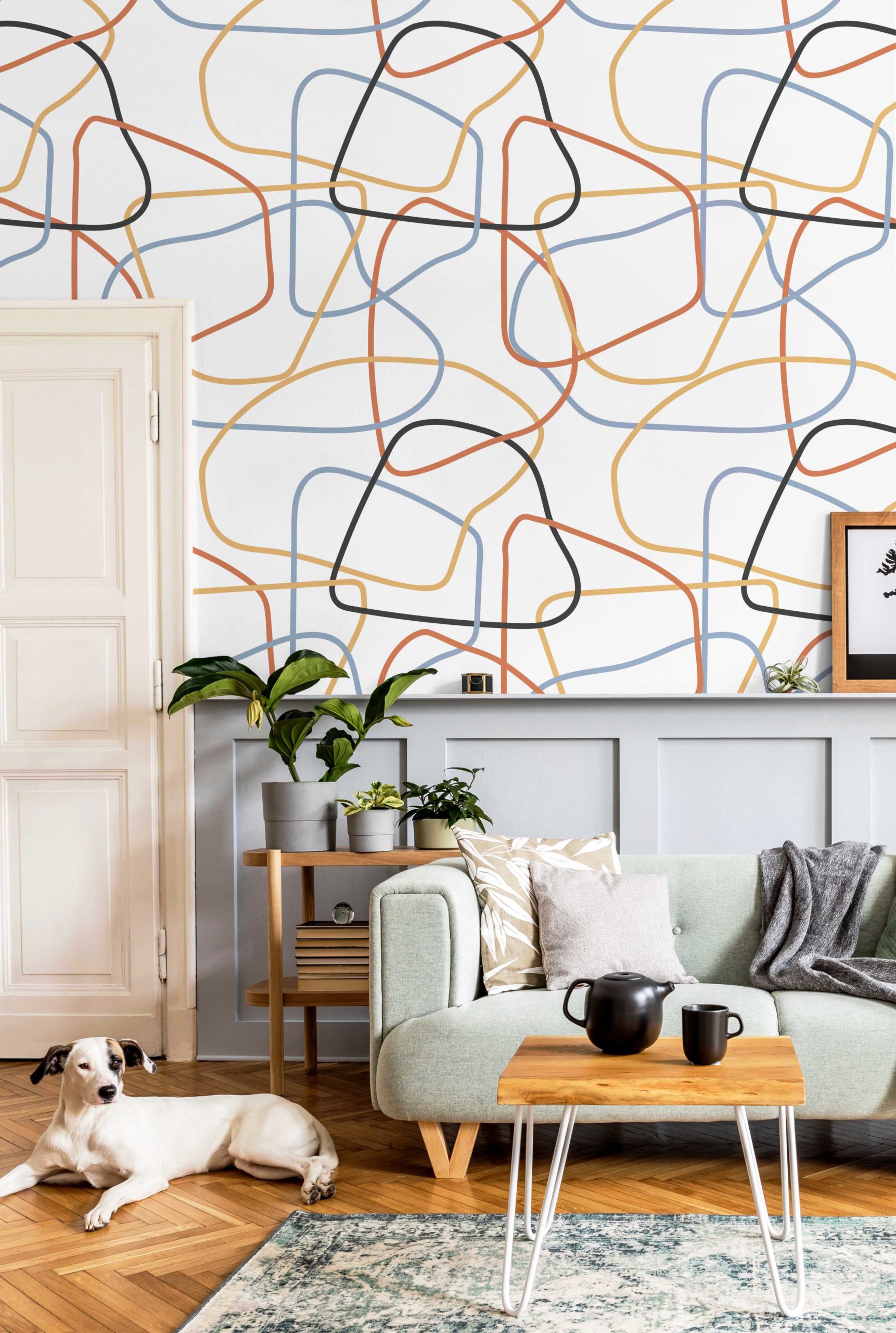N164 - Living Room Drawing Wallpaper Wallpaper drawing colorful lines living room