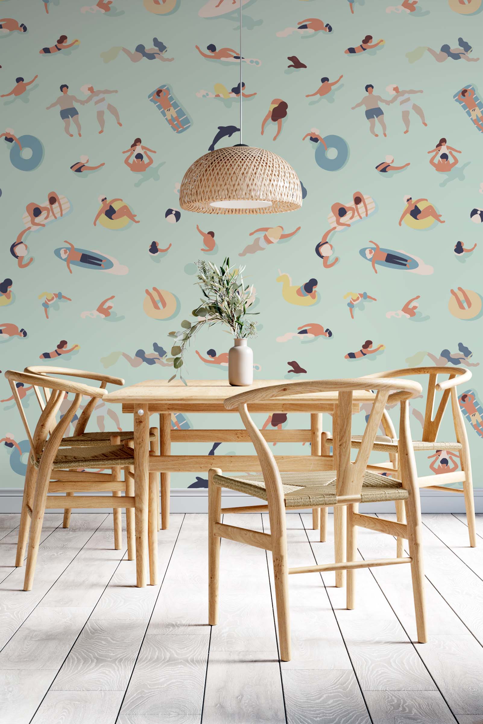 Wallpaper N168 Summer Holidaymakers in the Water Living Room