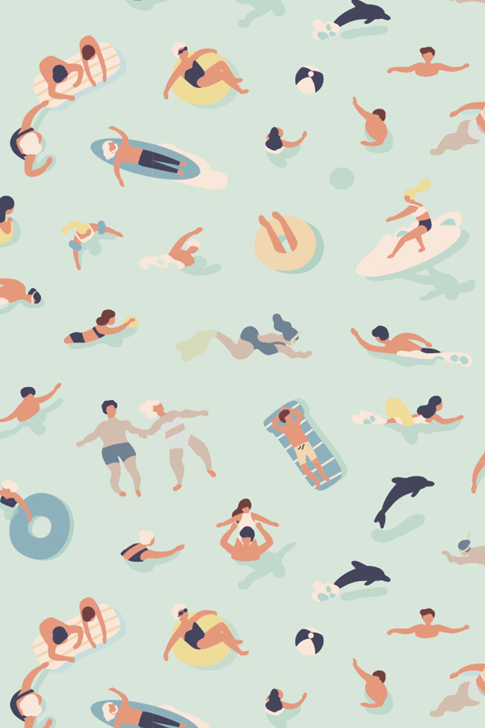 Wallpaper N168 Summer Vacationers in the Water Pattern