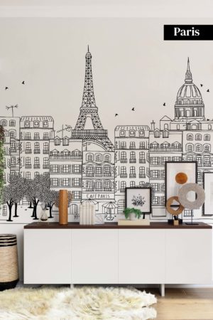 wallpaper n173 drawing Paris black and white living room