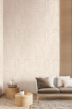 Wallpaper N175 Geometric Zen Minimalist Beige Living Room